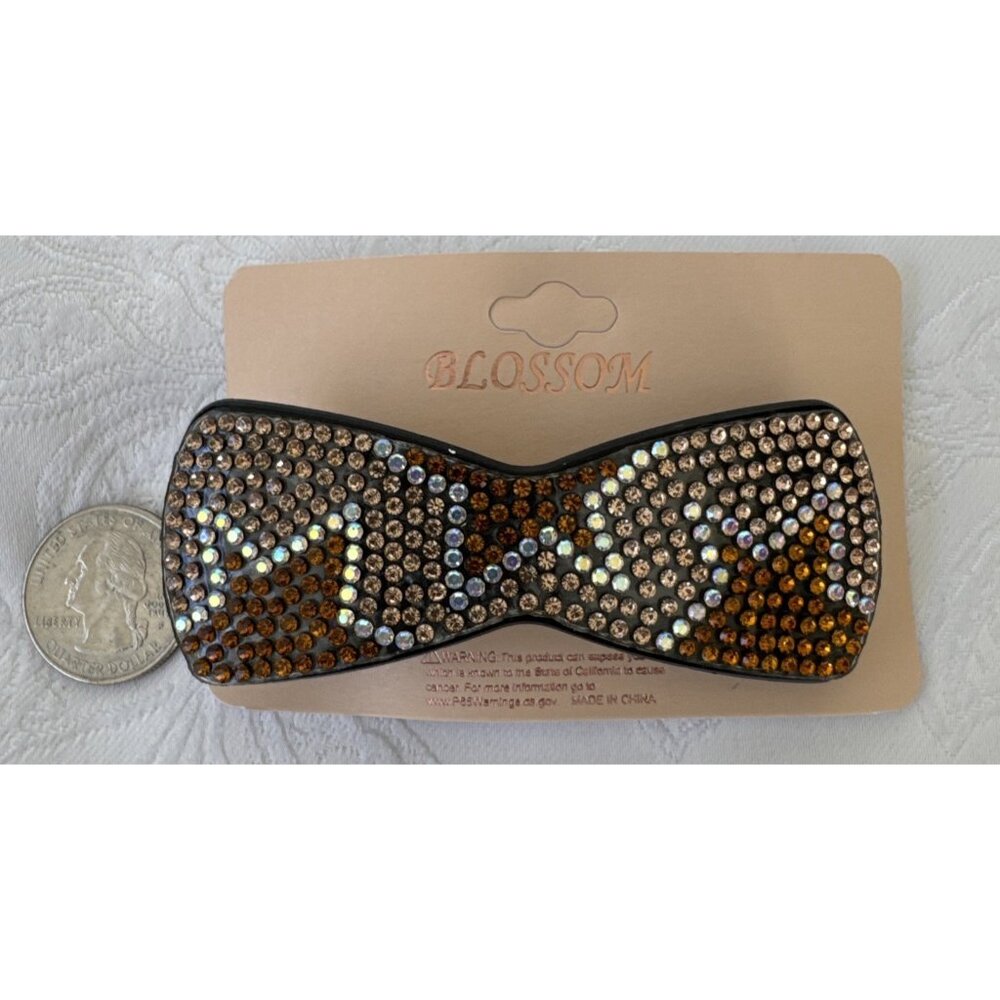 Bow Shaped Hair Clip Metal Star CZ Bling Crystal Rhinestone 3.5"